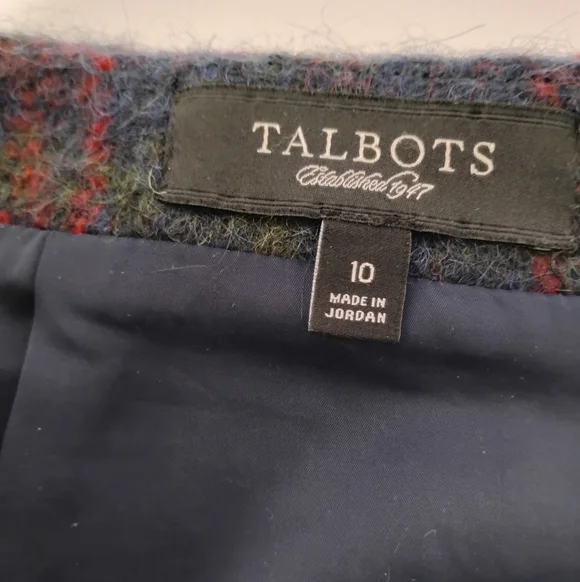 Talbots Wool Alpaca Blend Classic Pencil Skirt Tartan Navy Blue Colorful Sz 10 - Picture 10 of 14